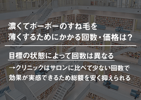 濃くてボーボーのすね毛を薄くするためにかかる回数・価格は？